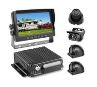4 Channel 1080P H.265 Dual 512 GB Vehicle Car Mobile DVR System Video Recorder Loop Record with IR Night Vision Waterproof Front Side Backup Camera and 7 inch VGA Monitor for RV Truck Bus Camper Van