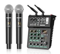 4 Channel Audio Interface With Dual Wireless Mic Sound Board Console MP3 Bluetooth 48V Phantom Power USB Interface Audio Mixerfor Home Karaoke Party Computer Studio Recording