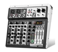 4 Channel Audio Interfacer DJ Mixer Sound Board 16-Bit DSP Effect USB Audio Mixer Effects +48V Phantom Bluetooth for Karaoke Studio Streaming Recording,Live Streaming