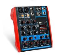 4 Channel Audio Mixer Portable Mini Sound Board Console with USB Audio Interface 48V Phantom Power Bluetooth USB MP3 DJ Mixer for Live Performance DJ Stage