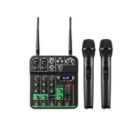 4 Channel Audio Mixer With 2 Wireless Microphone Soundcard USB Delay Repaeat Effect Sound Mixing Console PC Recording