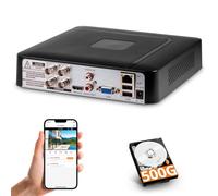 4 Channel CCTV Surveillance DVR with 500G HDD, 4 Ch 5MP H.265+ DVR Video Recorder for Analog/XVI/CVBS/AHD/TVI/IP Cameras, DVR for Security Camera Home Surveillance System, Mobile APP & PC Remote