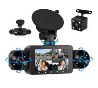 4 Channel Dash Cam 1080P Front and Rear Inside 360 Degree View FHD Dash Cam for Car, 3 Inch IPS Screen IR Night Vision, Wide Angle Loop Recording, G-Sensor, 24H Parking Monitoring, Reverse Assist