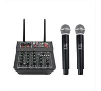 4-Channel DJ Mixer Console with Wireless Dual Mic Bluetooth 2-Way Audio Control for Home KTV Stage Studio