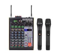 4 Channel Mixing Console, Bluetooth Portable Audio Mixer, 16 DSP Effects, USB MP3 Input, With 2 Adjustable Frequency Wireless Microphones For Studio Home Bar Party Gathering Use