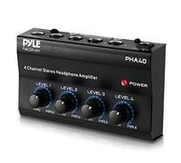 4-Channel Portable Stereo Headphone Amplifier - Professional Multi Channel Mini Earphone Splitter Amp w/ 4 ¼” Balanced TRS Headphones Output Jack and 1/4" TRS Audio Input For Sound Mixer - Pyle PHA40