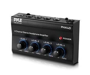 4-Channel Portable Stereo Headphone Amplifier - Professional Multi Channel Mini Earphone Splitter Amp w/ 4 ¼” Balanced TRS Headphones Output Jack and 1/4" TRS Audio Input For Sound Mixer - Pyle PHA40