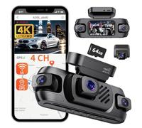 4 Channels 4K Dash Cam For Cars,360 Degree Panoramic, Front 2160P And Rear 1080P Camera,Built in Wifi APP With GPS Tracker,Super Night Vision Car DVR, G-Sensor,Look Recording Video Recorder