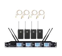 4 Channels Wireless Lavalier Microphone System UHF 4 Lapel Collar Tie Clip Mics, Reliable 4 Antenna Reception, Adjustable Frequencies, 1U Rack Mountable MSEU4200, Beige