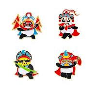 4 Chinese-style Sichuan Opera Face-Changing Panda Pins, Dramatic Oil-Plated Alloy Lapel Pins, Sichuan Tourist Souvenirs, Panda Lover Accessories