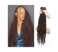 #4 Chocolate Brown Bulk Human Hair for Braiding, 100G/Bundle Deep Wave No Weft Hair Extensions(20 22 24)