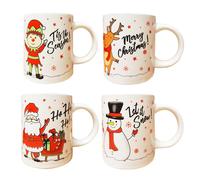 4 Christmas Mugs Cups Santa Elf Reindeer Snowman Festive Novelty Coffee Xmas
