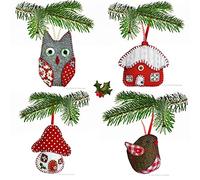 4 Christmas Ornament Sewing Patterns | Robin, Owl, Toadstool & Cottage