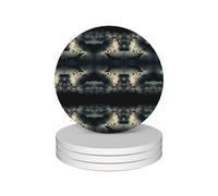 4 Circular Night Crow Coasters, Ceramic Home Decor Coasters With Anti Slip Cork Base, Tea And Coffee Coasters, Christmas Coasters.
