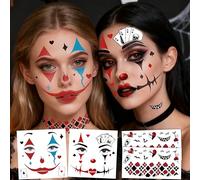 4× Clown Face Tattoo, Halloween Temporary Tattoos Clown Makeup Joker Tattoos,Halloween Face Tattoos Joker tattoo Temporary for Horror Party Decor Role Playing (4 clown face tattoos)