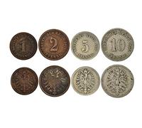 4 Coins from Germany | German Coin Set Collection 1 2 5 10 Pfennig | Circulated 1873-1889 | Imperial Eagle