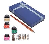 4 - Color Dip Pen with Replaceable Nib Kit, Wood Pole Fountain Pen for Calligraphy Writing, Art Hook Line Pen Set with Stainless Steel Nibs and Ink Bottles for Gothic Italian (SP098045 (fire effect)