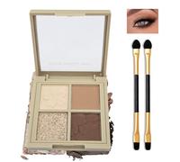 4-Color Eyeshadow Palette for Women, Matte & Shimmer Finishes, Long-Lasting Blendable Korean Eye Makeup, Nude Brown Glitter Shades for Mature Skin with Brushes