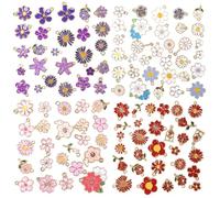 4 Color Flower Charms 60pairs 120pcs, Bracelet Charms for Jewelry Making and Craft, Purple Pink White and Red Cute Charm Bracelet Making Kit for Necklace,Earring,Pendants,Bag,Diy Keychain Supplies.