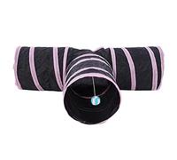 4 Color Foldable 3 Way Cat Play Tunnel Toy, Interactive Pet Tunnel for Cats and Rabbits, Collapsible Indoor Outdoor Play Tent with Hanging Ball for Small Pets (Roseate)