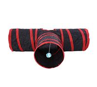 4 Color Foldable 3 Way Cat Play Tunnel Toy, Pet Tunnel for Indoor Outdoor Use, Interactive Training Tunnel with Ball for Cats Rabbits Small Pets, Polyester Foldable Play (Red)