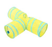 4 Color Foldable 3 Way Cat Play Tunnel Toy, Pet Tunnel for Indoor Outdoor Use, Interactive Training Tunnel with Ball for Cats Rabbits Small Pets, Polyester Foldable Play (Yellow)