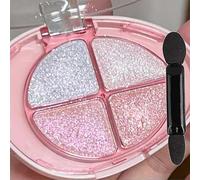 4-Color Glitter Shimmer Eyeshadow Palette - Highly Pigmented Sparkling Shades with Smooth Blendable Texture, Long-Lasting Bright Eye Makeup - Includes Dual-Ended (Peach Crushed Diamond)
