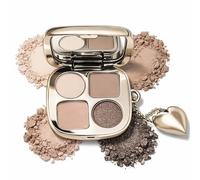 4-Color Matte & Shimmer Eyeshadow Palette with Detachable Keychain - Taupe, Brown & Champagne Shades for Natural Daytime to Smokey Evening Makeup Looks, Portable Compact Design