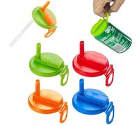 4 Color Soda Can Lids, Soda Can Lids with Straw, Can Covers with Straw for Soda, Silicone Straws Soda can Cover, For Fits Standard for Canned Beverage, Beer, Juice, Seltzer (4pcs)