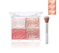 4 Colors Blush & Highlighter Palette with Blush Brush - Shimmer Glow, Highly Pigmented, Long-lasting, Portable Natural Makeup Kit for Daily, Work, Date & Travel - Smooth, Lightweight & Beginner Friend