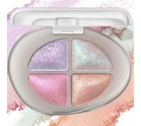 4 Colors Glitter Eyeshadow Palette, Glitter Eyeshadow Palette, Flower Knows Make up, Holographic Multichrome Shimmer with Sparkly Metallic Finish, Purple Pink Highlighter for Fairy Make up