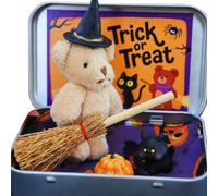 4 Colors Halloween Bear In A Box, Pocket Little Bears Hug, Plush Mini Bear In Box with Wizard Hat & Broom, Trick or Treat, Emotional Support Gifts for Friends Family Lovers Kids (khaki)