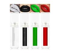 4 Colors Matte Liquid Lipstick Set,Red White Green Black Halloween Makeup, High Impact Long Lasting Lip Stain, Waterproof Nonstick Cup Lip Gloss Set, Matte Black Lipstick Halloween Lip Make-up