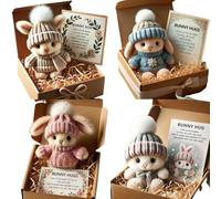 4 Colors Mini Bunny Hug Cute Easter Gift, 2026 Mini Bunnies, Minis Rabbits in Box, Emotional Support Positive Crochet Bunny,Inspirational CardHandmade Plush Pocket Hug Rabbit Doll, for Kids Family