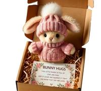 4 Colors Mini Bunny Hug Cute Easter Gift,Bunnies in Tin Box,Emotional Support Positive Crochet Bunny,Handmade Plush Pocket Hug Rabbit Doll,Cute Bunny Easter Gift Ornaments for Kids Friend (Pink)