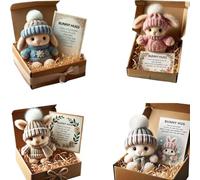 4 Colors Mini Bunny Hug Cute Easter Gift, Mini Bunny Hug Cute Easter Gift, Emotional Support Positive Crochet Bunny, Handmade Plush Pocket Hug Rabbit Doll for Kids Family Friend (4Pc)