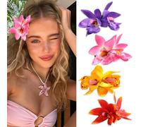4 Colors Plumeria Flower Hair Clips Hawaiian Hair Flowers Artificial Hibiscus Clip Summer Beach Hair Decoration Bohemian Flower for Seaside Vocation Hair Accessories for Women and Girls (Multicolor-4)