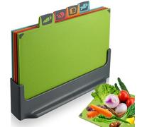 4 Colour Coded Chopping Boards Set with Non-Slip Feet - Dishwasher Safe Kitchen Essentials for Vegetables, Meat & Fish | Wheat Straw Reversible Cutting Board Set with Stand