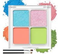 4-Colour Eyeshadow Palette, Matte and Shimmer, Blue, Pink, Coral, Green | Compact 4-pan layout, 2 brushes with black handles and silver-tone ferrules, for everyday, evening, party and stage looks