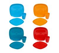 (4 Colours 12pc) BPA Free Plastic Plates Cups Dinner Set Heavy Duty Reusable