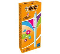 BIC 4 Colours Fun Pastel Barrel Ballpoint Pens, Multicolour Ink, Box of 12