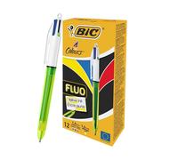 4 Colours Fluo Retractable Ballpoint Pen - Pack of 12 Bic Multi One Size
