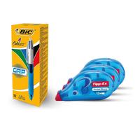 4 Colours Grip Pens Pack of 12 & Tipp-Ex Pocket Mouse Tapes Pack of 3 Bic Multi One Size