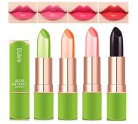 4 Colours Organic Aloe Vera Moisturizing Crystal Jelly Lipsticks, Dulele Magic Temperature Colour Changing Long Lasting Lip Balm Set (FFF)