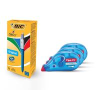 4 Colours Original Pens Pack of 12 & Tipp-Ex Pocket Mouse Tapes Pack of 3 Bic Multi One Size