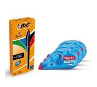 4 Colours Pro Pens Pack of 12 & Tipp-Ex Pocket Mouse Tapes Pack of 3 Bic Multi One Size