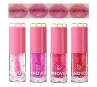 4 Colours Tinted Glitter Lip Gloss Set, Cute Hydrating Flower Jelly Liquid Lipsticks, Natural Moisturizing Shine Glass Finish Lip Gloss Lip Makeup Gift for Women