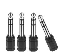 4 compact headphone jack adapter plugs turn any 6.35 mm socket into a ready 3.5 mm port, letting you plug everyday earbuds, gaming headsets or studio cans straight into amps, mixers, keyboards and mor