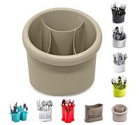 4 Compartment Cutlery Drainer Caddy | High Grade Plastic Utensil Holder for Kitchen | Cleaning Tools Organizer for Home & Kitchen (Taupe - D3)
