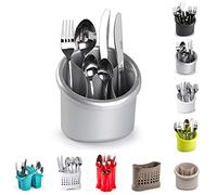 4 Compartment Cutlery Drainer Caddy | High Grade Plastic Utensil Holder for Kitchen | Cleaning Tools Organizer for Home & Kitchen (Silver - D3)